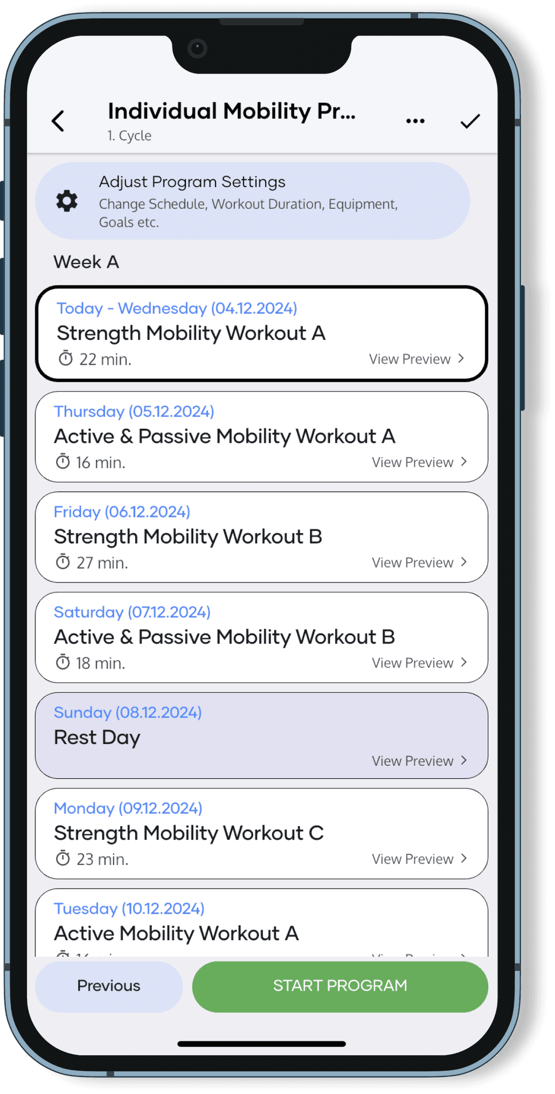 Follow your individual program